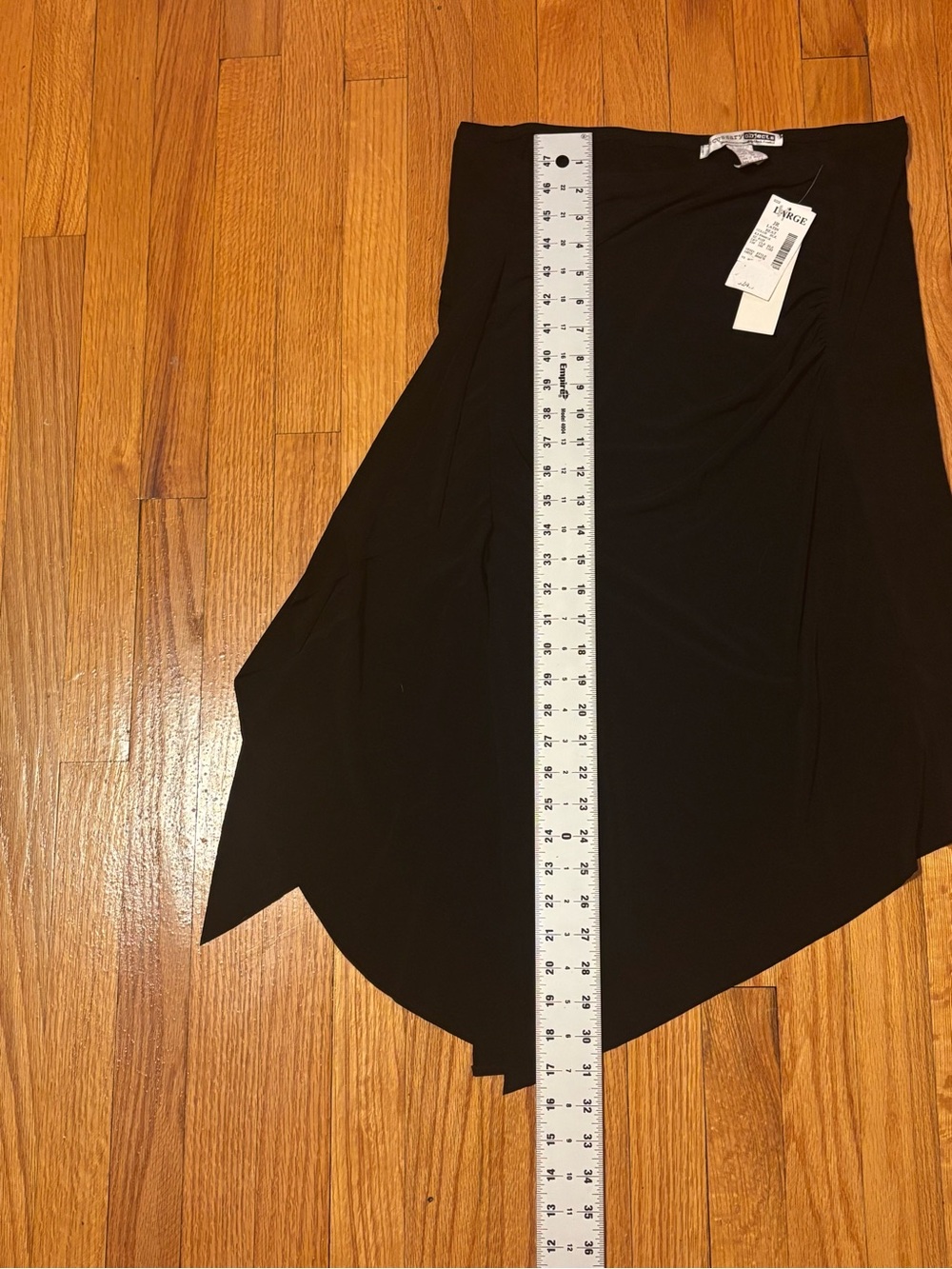 VTG 90s Necessary Objects Asymmetrical Ruched Midi Skirt Black Large NWT - Picture 8 of 8
